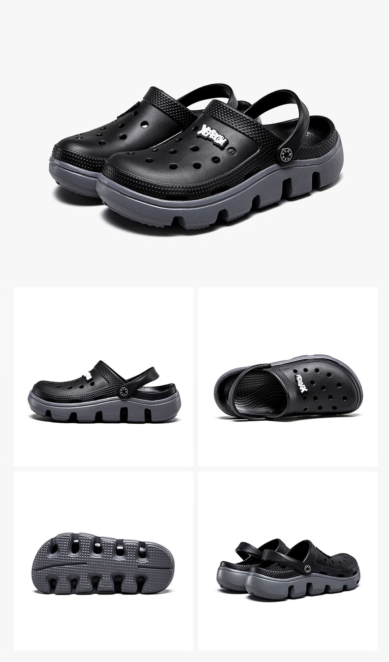 Yierkang Men's Casual Breathable Hole Shoes Soft Sole Comfortable Outdoor Slippers YM41I189 Black/Grey Size 40 14
