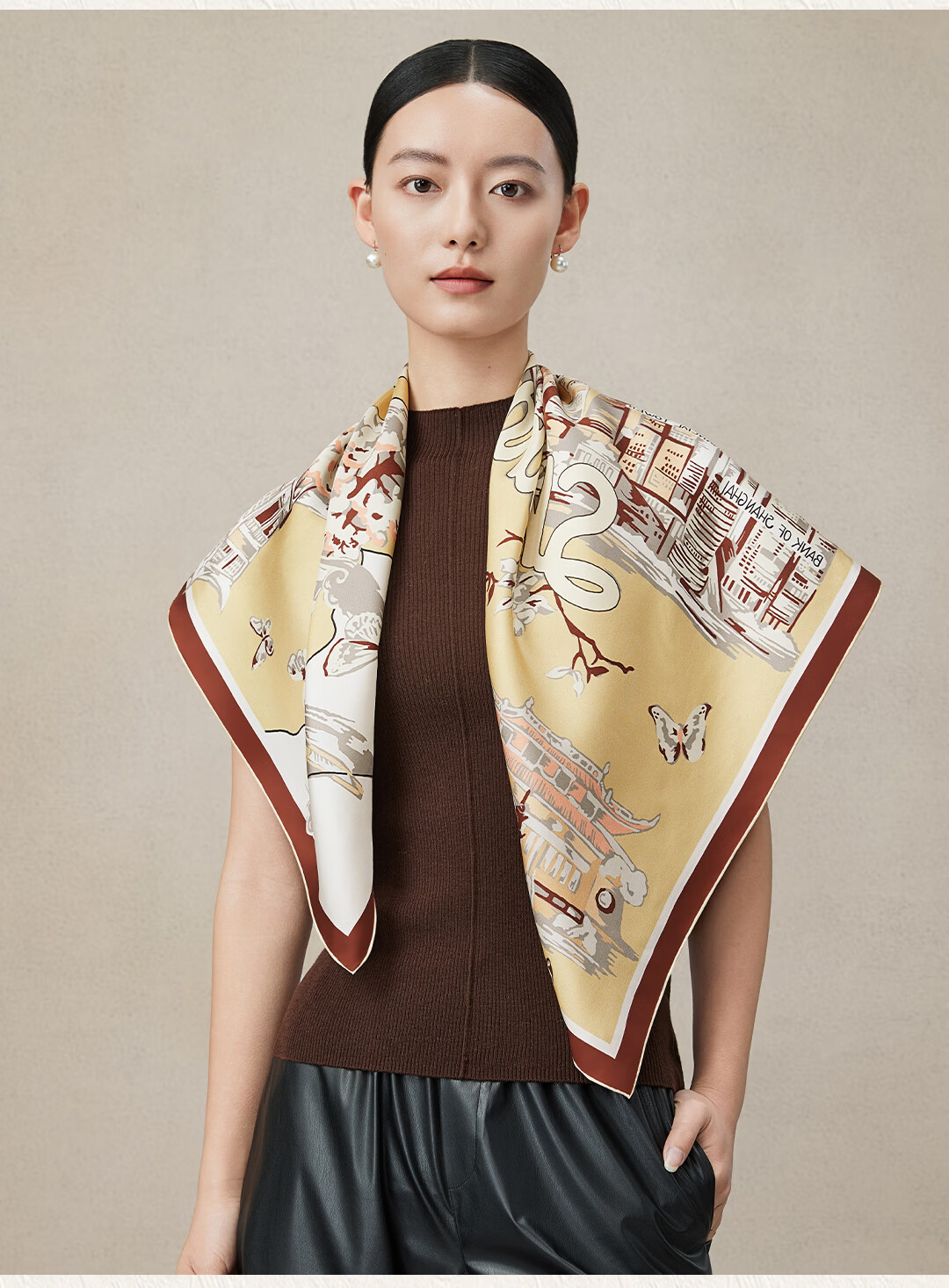 Shanghai Story [Counter Same Style] 100% Mulberry Silk Women's Scarf Large Square Shanghai Light Gift for Girlfriend 7