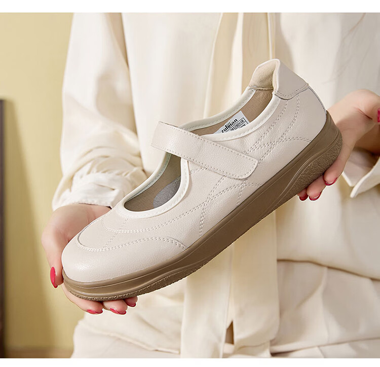 Zulijian Elderly Shoes Spring Summer Women's Leather Soft Sole Loafers Slip-On Single Strap Non-Slip Mom Shoes Nurse Shoes 16