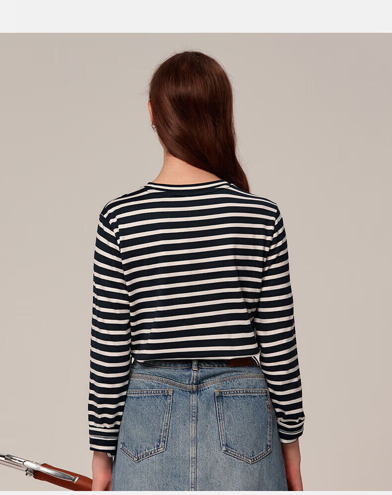 HAZZYS Women's Striped Long-Sleeve T-Shirt ABTSE0BCX01, Navy Blue NV, 165/88A40 11