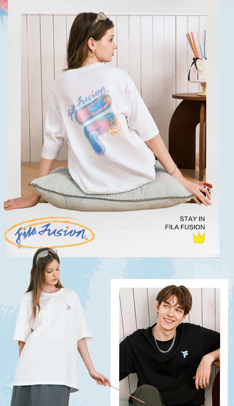 FILA FUSION Couple's Short Sleeve T-Shirt Women 2026 Spring New Casual Cotton White Top 8