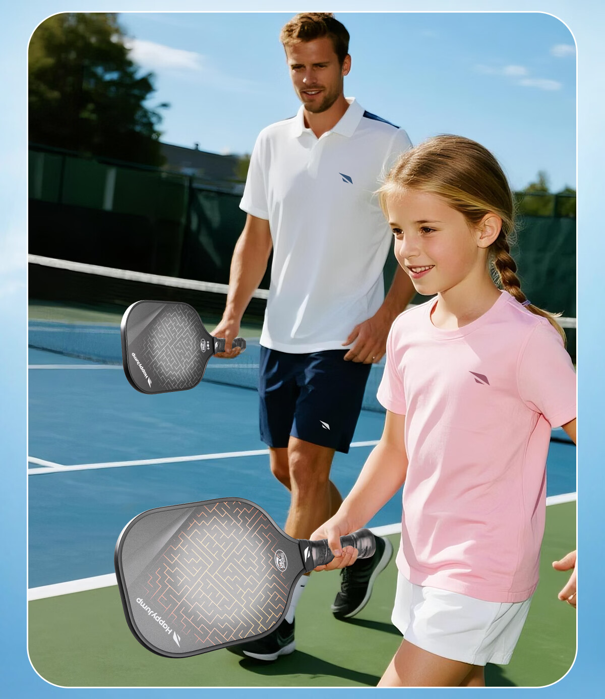 HiJump (Germany) Pickleball Paddle Set for Kids and Parents Beginner Entry-Level Carbon Fiber Paddle 22