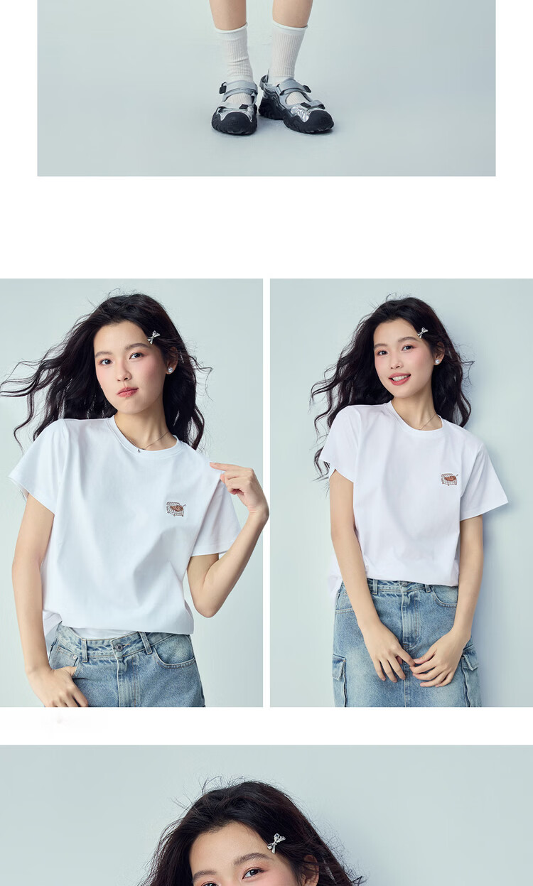 Giordano Women's Short Sleeve T-Shirt 2026 Summer New Pure Cotton Fun Cat Embroidery Crew Neck Top 13326318 15