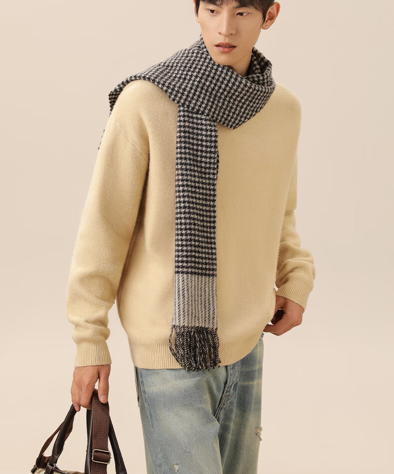MINISO Men's Fleece-Lined Sweater Winter Warmth Integrated Fleece 2025 New Round Neck Knitwear Off-White XL 14
