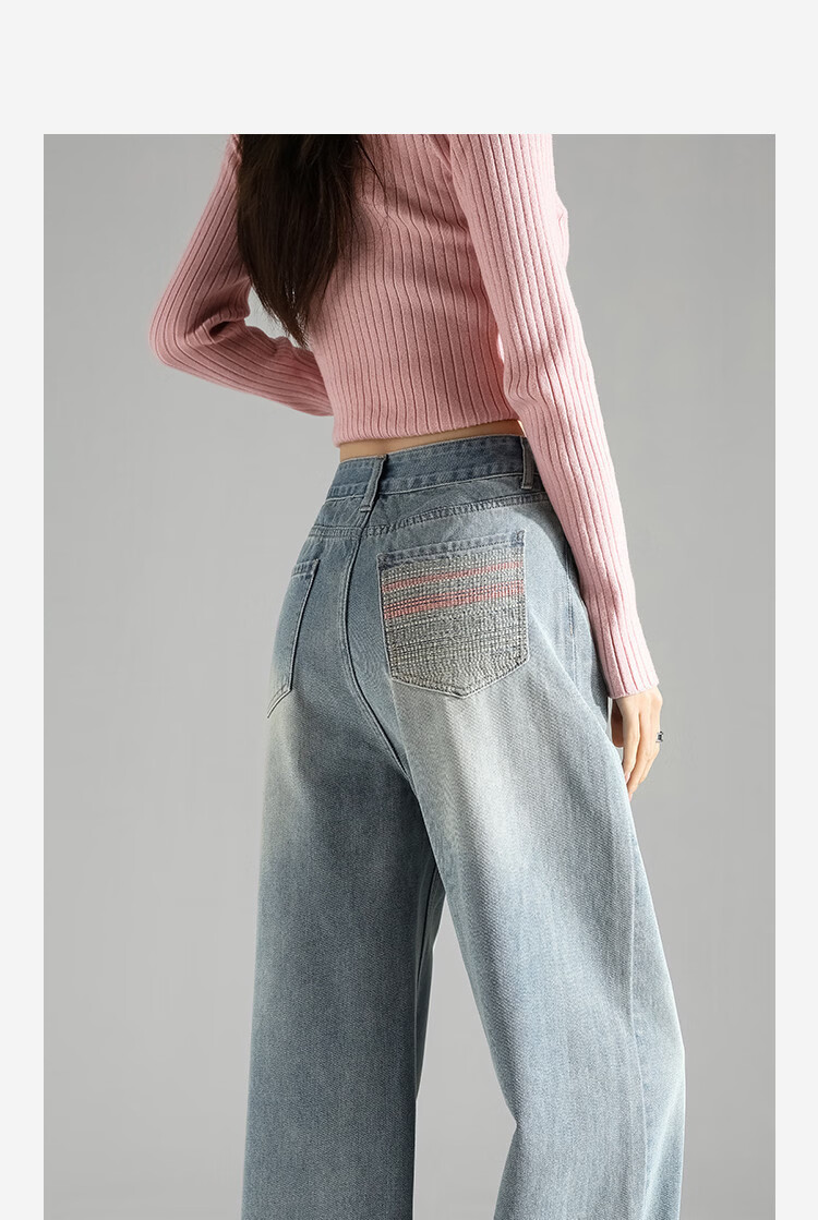TonLion 2026 Spring Autumn Women's Embroidered Unique Design Light Wash Wide Leg Denim Jeans 3