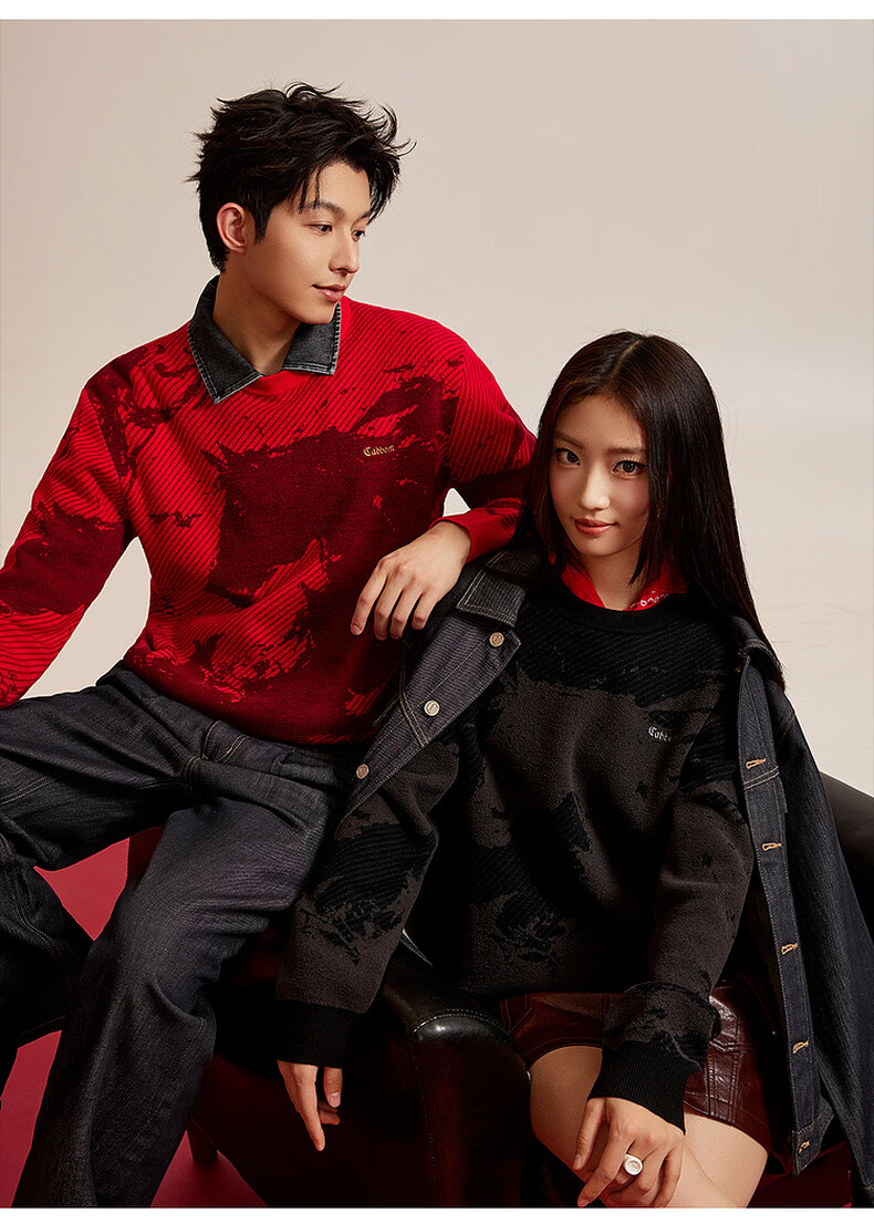 CABBEEN Year of the Horse Auspicious Totem Jacquard Heated Antibacterial Men's Sweater 2026 Spring Soft Wool Blend Long Sleeve Knitwear 22