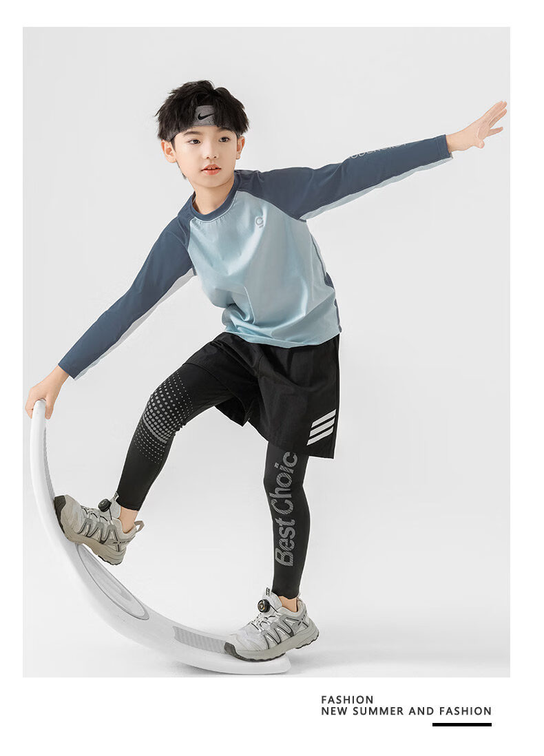 Moonkids Kids Quick-Dry Sports Set Boys Long Sleeve Badminton Basketball Football Running Training Cycling Shirt 5