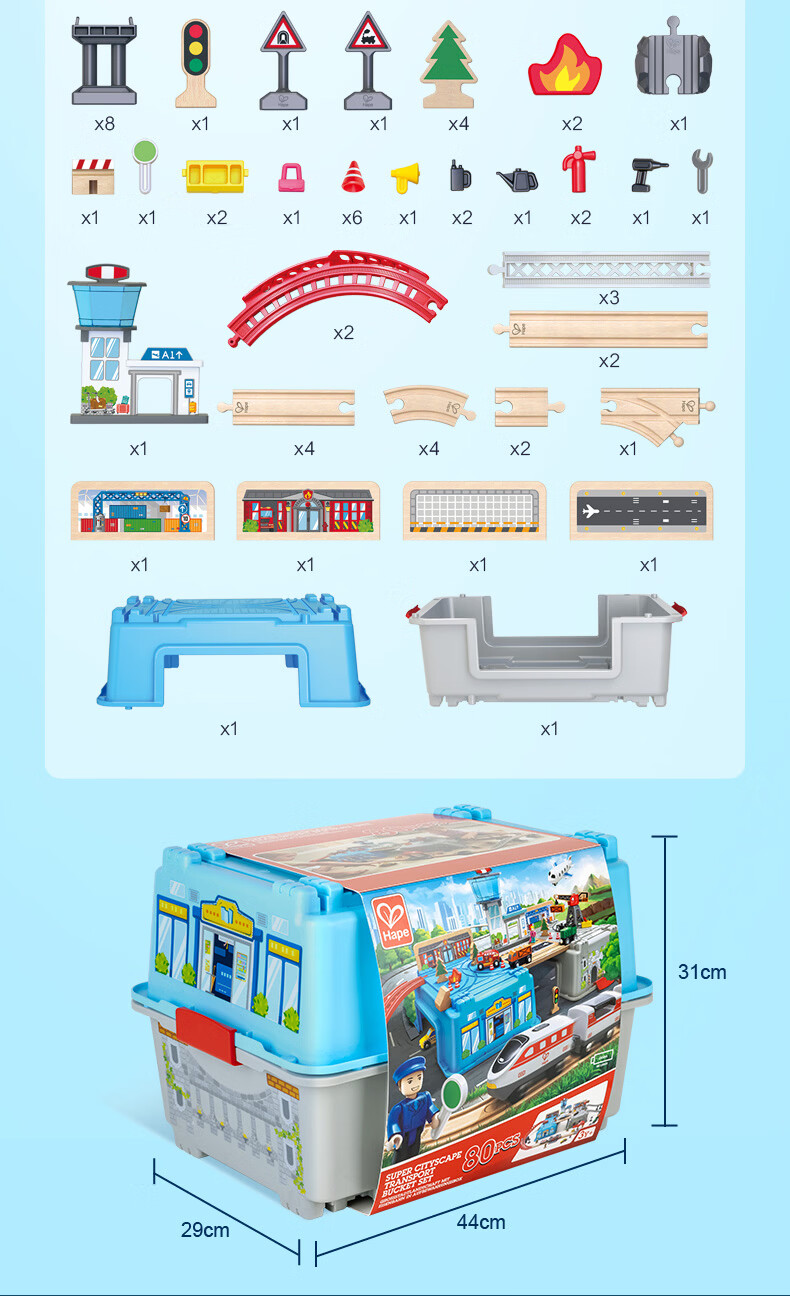 Hape (Germany) Children's Electric Train Track Wooden DIY Building Transportation Hub Storage Set Gift E3773 11