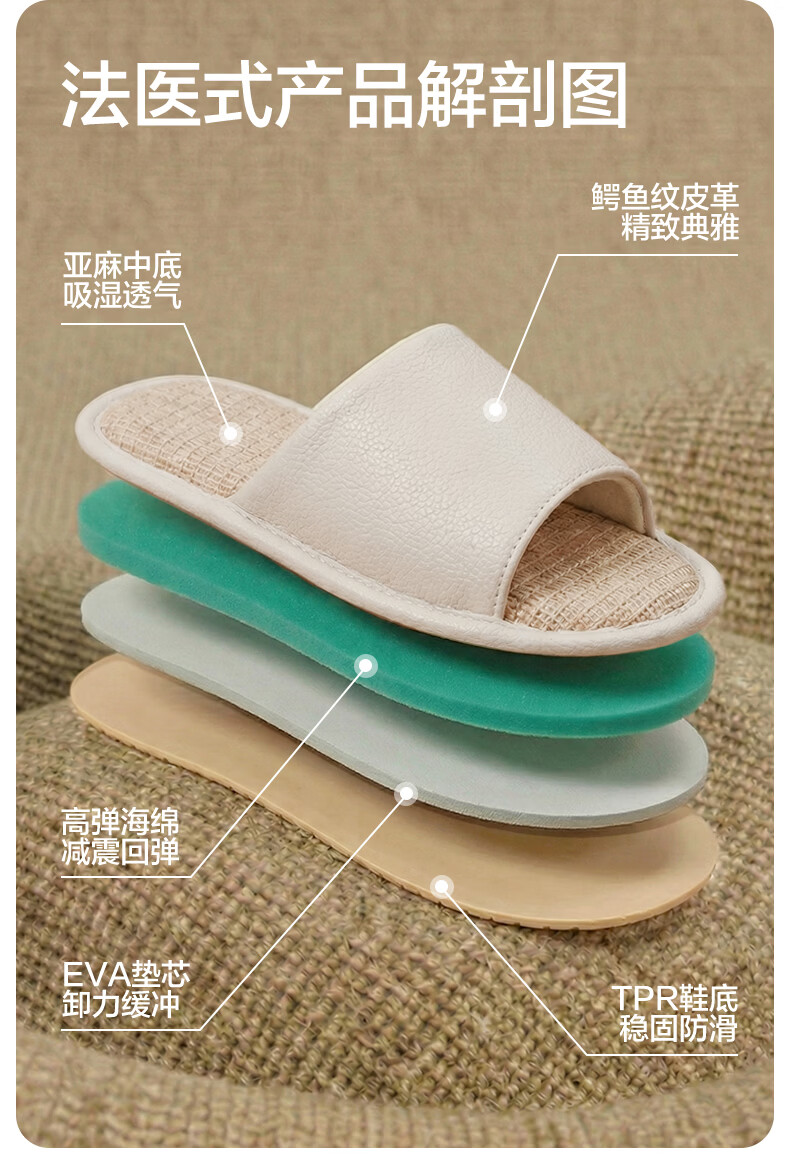 Puxi Four Seasons Linen Slippers Women Home Indoor Spring Autumn Cotton Linen Fabric Slippers Off-White Size 35-36 2