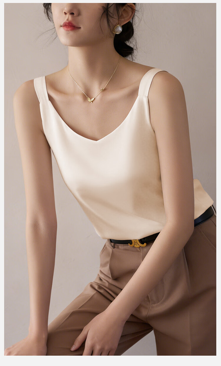Herbal Original Color Camisole Women Camellia Fragrance Inner Wear Summer Blazer Base Shirt Satin V-Neck Imitation Silk Outerwear Top 3