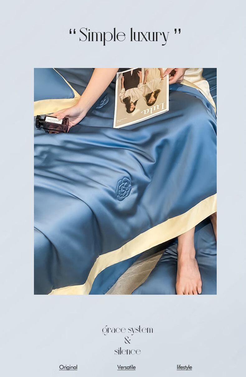 Hodo Washed Ice Silk Summer Cooling Quilt Air Conditioning Blanket Thin Summer Quilt 150x200cm Bentley Blue - Milk Tea 6