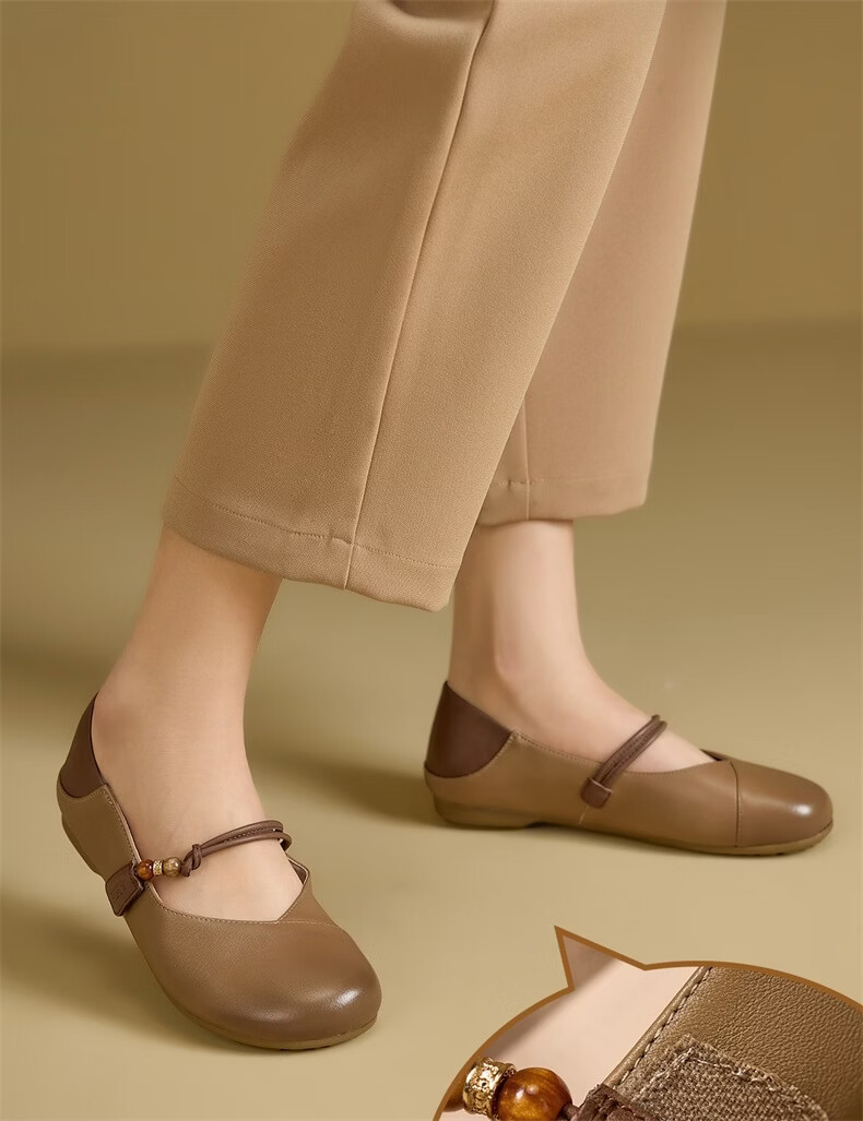 Eierkang Women's Leather Soft Sole Hollow Out Slip-On Comfortable Breathable Mom Shoes 17779W Khaki/Brown Size 40 10