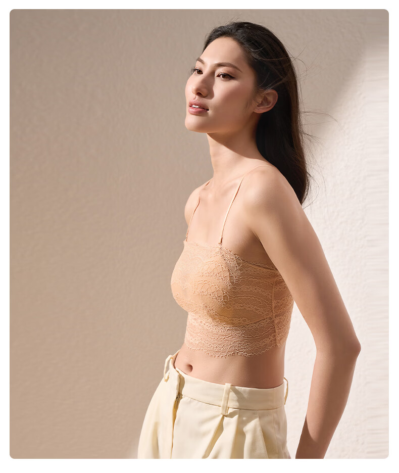 Manifen Sexy Lace Strapless Bra Thin Anti-Exposure Backless Mini Mango Cup Skin-Friendly Removable Strap Bra Camisole 12