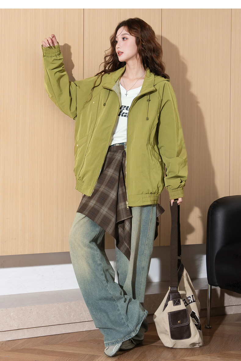 TonLion 2026 Spring Women's Hooded Reversible Plaid Coat Coffee L 23
