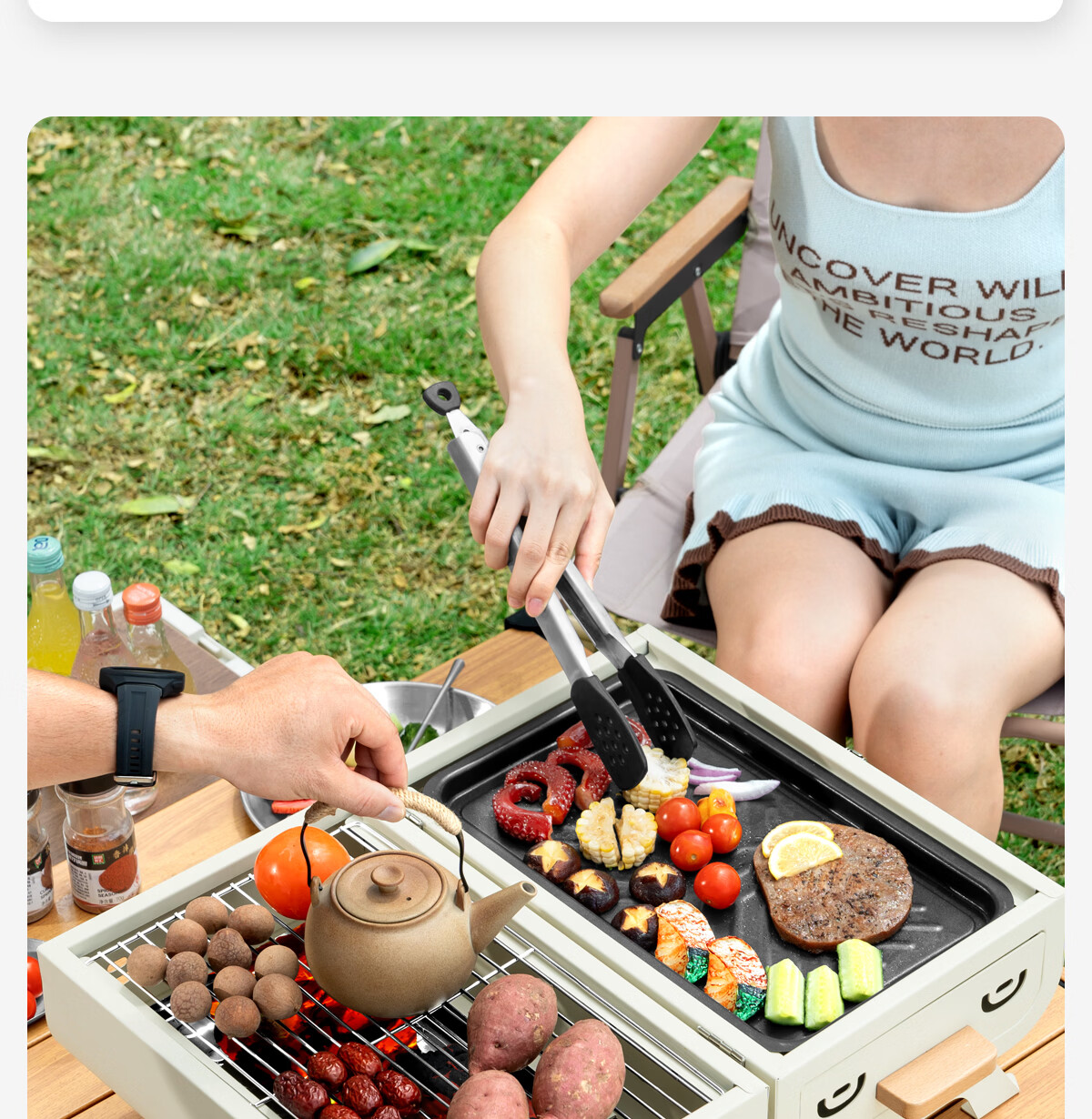 Beishanlang Outdoor Double-Sided Charcoal Grill Portable Home Patio Dual-Use BBQ Grill with Griddle SK263 22