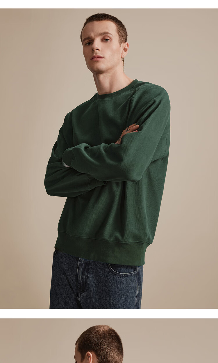 Giordano Designer Green Textured Crewneck Loose Fit Sweatshirt Men Spring New 18025805 14