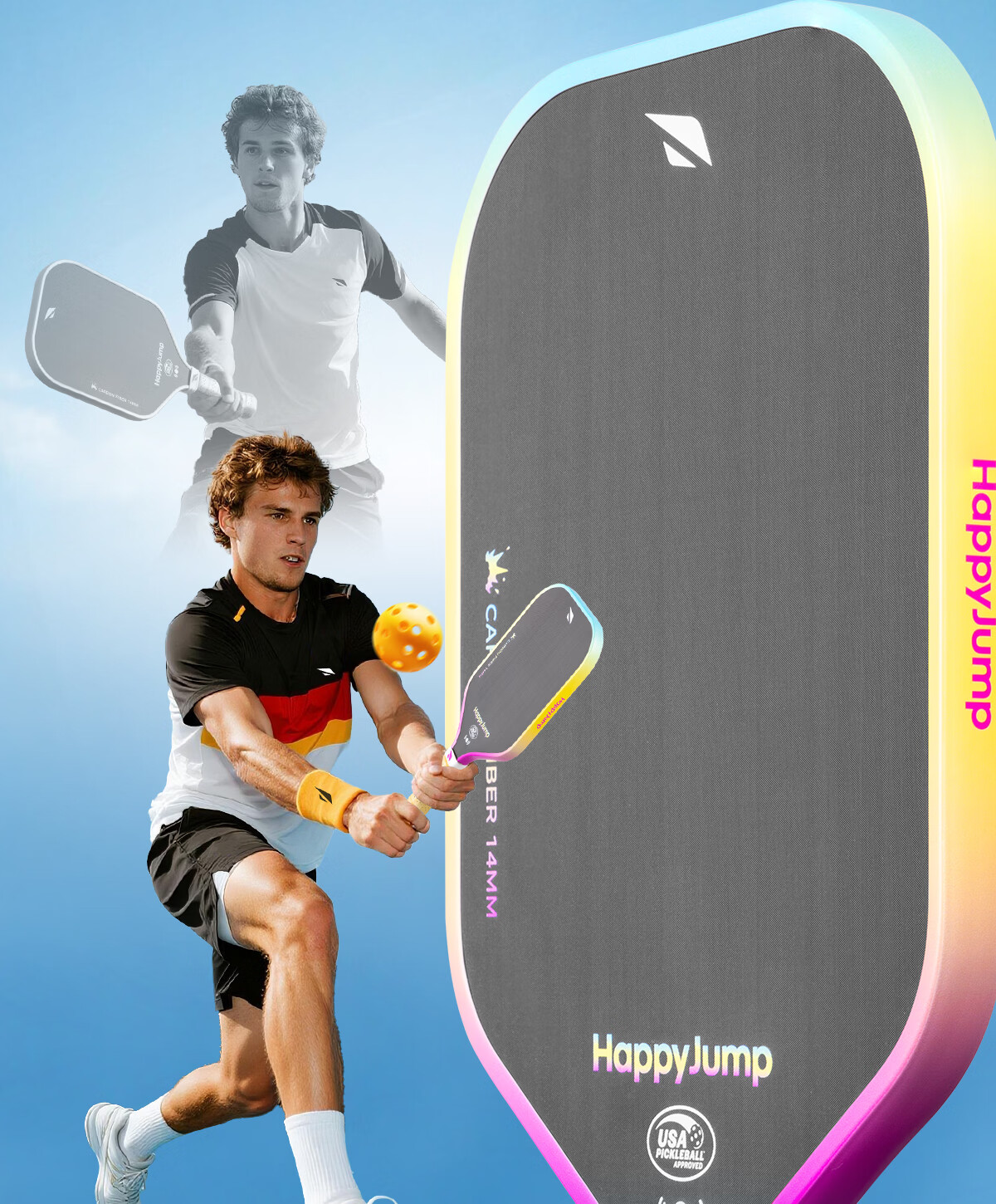 HiJump (Germany) Pickleball Paddle Tournament-Grade Long Handle Textured Matte Carbon Fiber T700 USAPA Certified 10