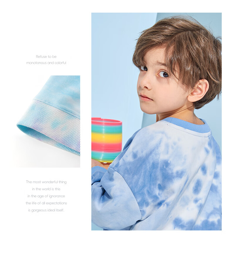 Jeanswest Boys' Autumn Wear 2025, Children's Round Neck Top, Tie-Dye Sweatshirt for Boys, Spring And Autumn Style, Loose-Fitting Pullover for Older Childre 15