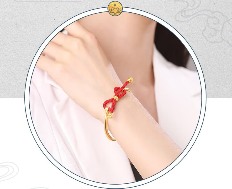 黄金光面手镯古法蝴蝶结手镯传承红绳宝宝镯实心亲子金手镯 定做40克