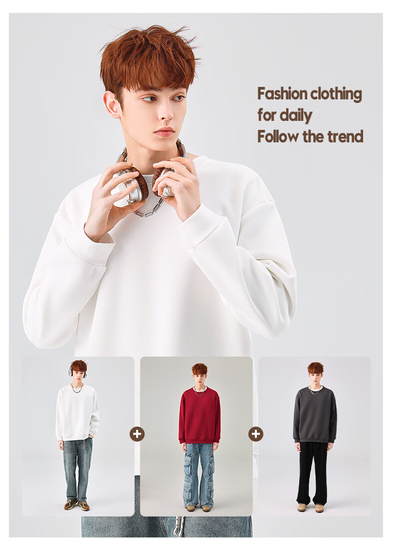 Jeanswest Men's Sweatshirt Spring Autumn Retro Trendy Printed Casual Long Sleeve Top 6
