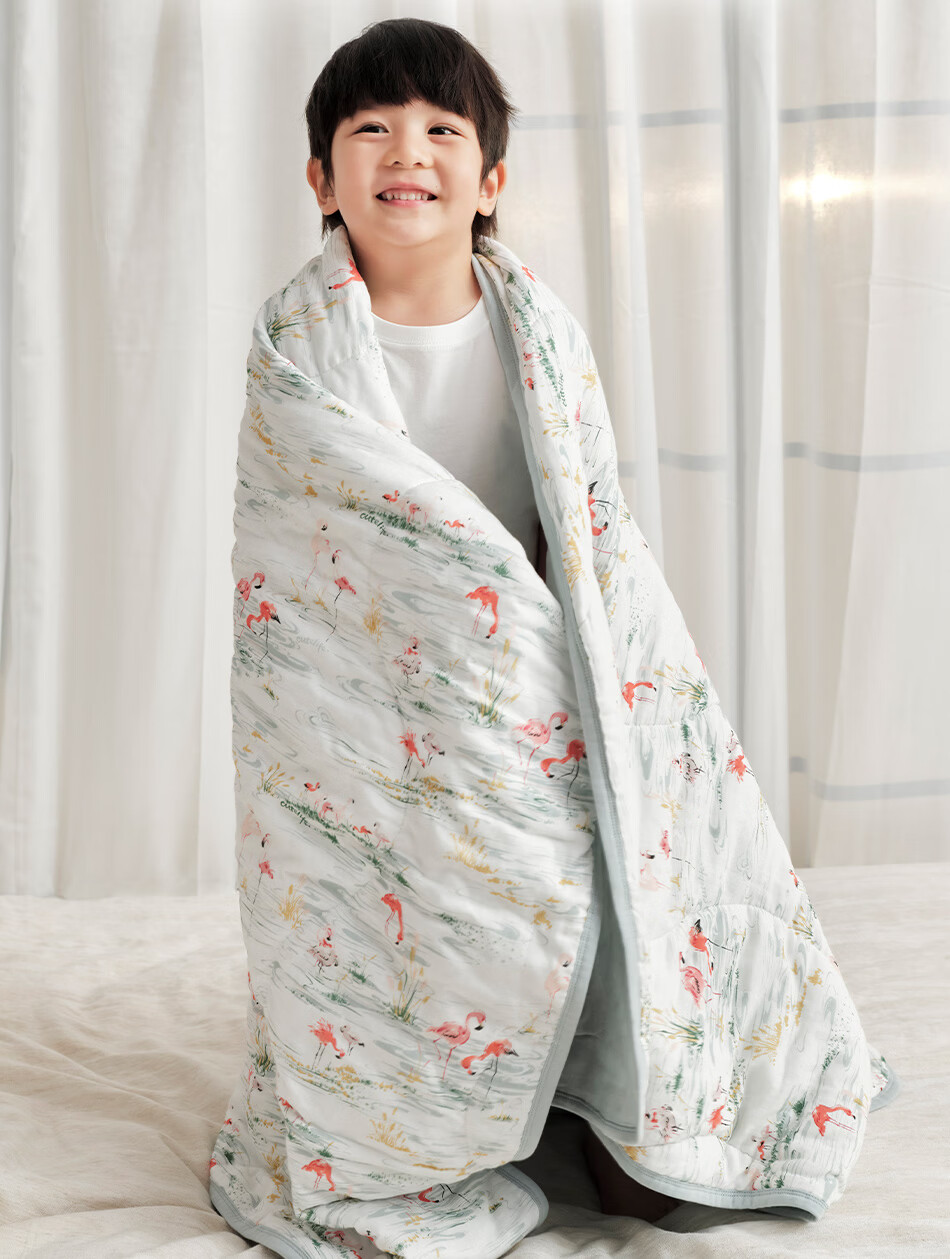 Cutelife Baby and Toddler Air Conditioning Quilt Bamboo Cotton Baby Blanket Kindergarten Four Seasons Spring and Autumn Quilt 110*140 Beach Flamingo 2