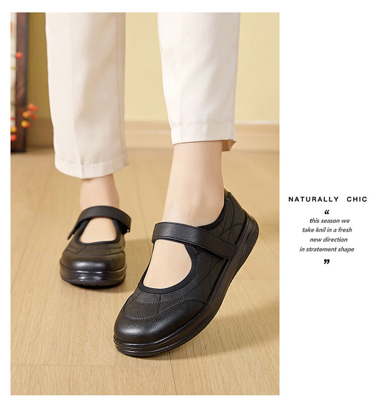 Zulijian Elderly Shoes Spring Summer Women's Leather Soft Sole Loafers Slip-On Single Strap Non-Slip Mom Shoes Nurse Shoes 19