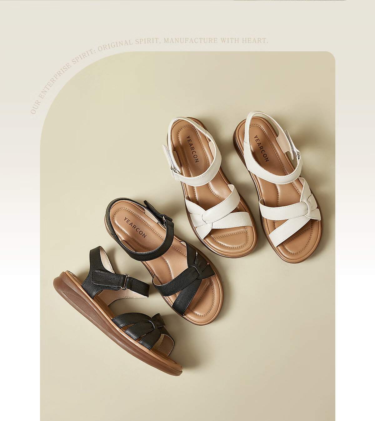 Eierkang Women's Summer Genuine Leather Velcro Mom Sandals Soft Sole Middle-aged and Elderly Sandals 10986W Black Size 35 2