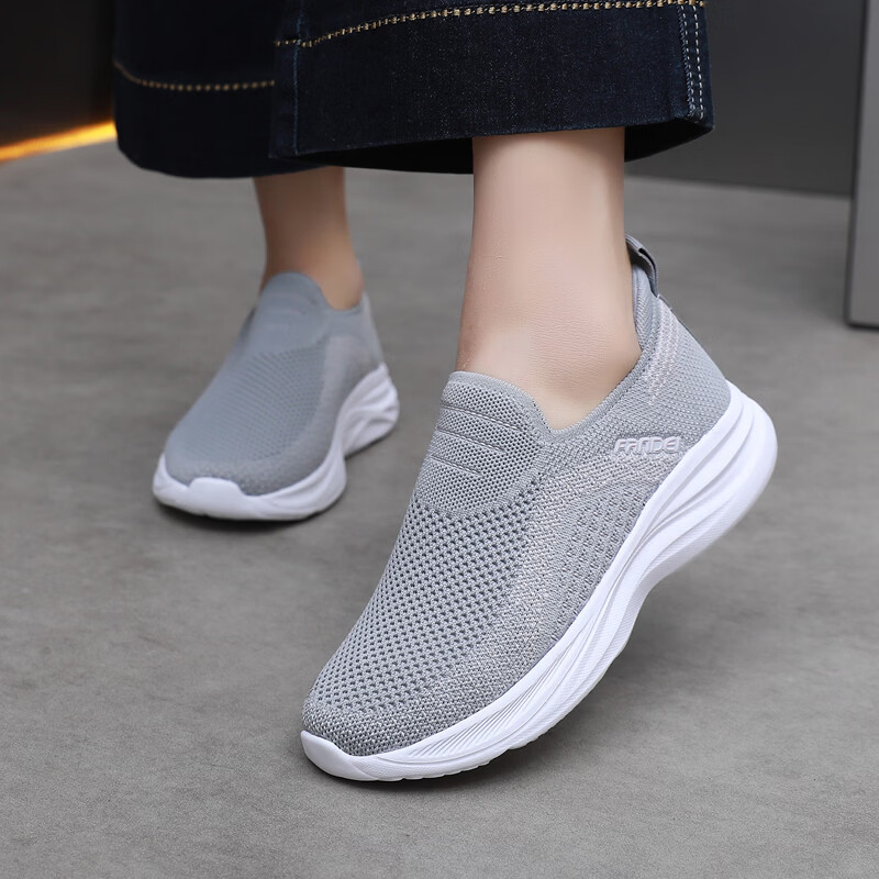 BURUIJING Spring Old Beijing Cloth Shoes Women's Slip-On Casual Shoes Mom Sports Shoes 61153 Gray Size 35 5