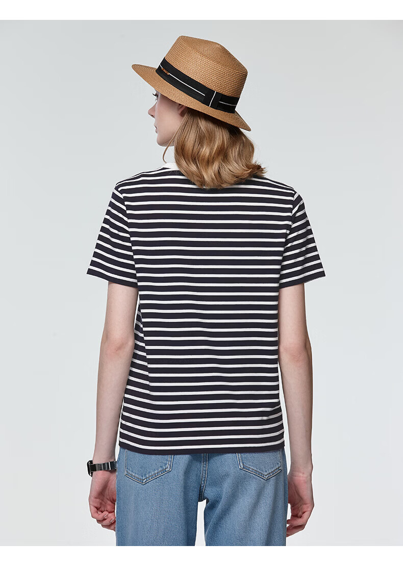 HAZZYS Women's Summer Short Sleeve PHIZ Series Striped Loose Fit Crew Neck T-Shirt ASTSE0DBX57 10