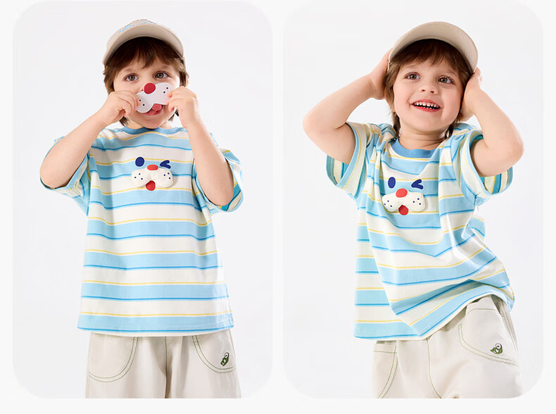 Dudu Kids Boys T-Shirt Summer Girls Short Sleeve Fashion Children's Striped Top Baby Kids Clothing Blue Striped 110 21