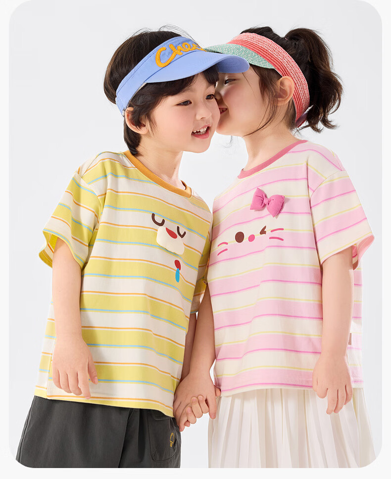Dudu Kids Boys T-Shirt Summer Girls Short Sleeve Fashion Children's Striped Top Baby Kids Clothing Blue Striped 110 18