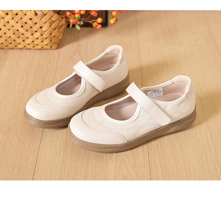 Zulijian Elderly Shoes Spring Summer Women's Leather Soft Sole Loafers Slip-On Single Strap Non-Slip Mom Shoes Nurse Shoes 26
