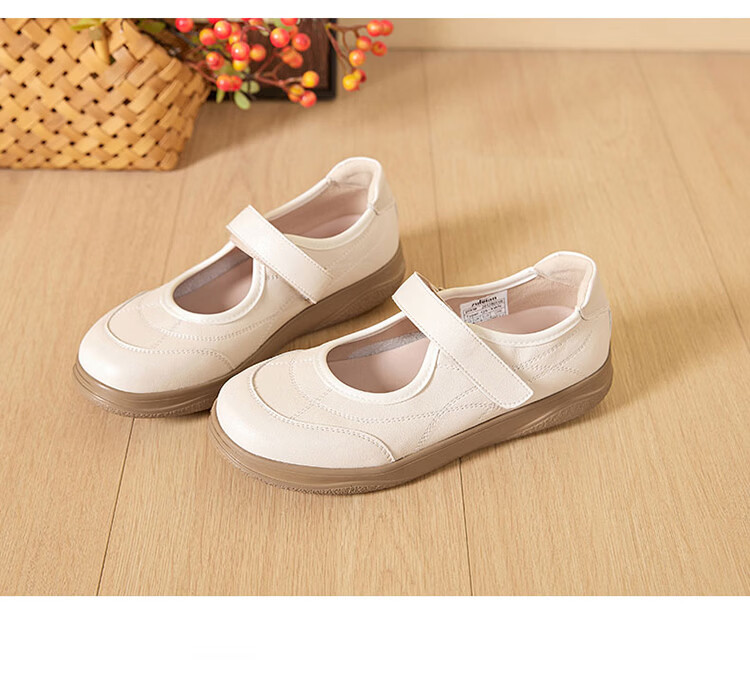 Zulijian Elderly Shoes Spring Summer Women's Leather Soft Sole Loafers Slip-On Single Strap Non-Slip Mom Shoes Nurse Shoes 23
