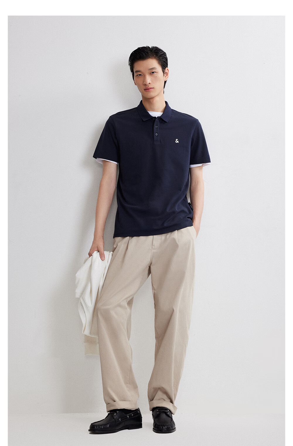 JACK&JONES Men's Spring New 3D Embroidered Business Casual Work Commute Short Sleeve Polo Shirt 226206029 26