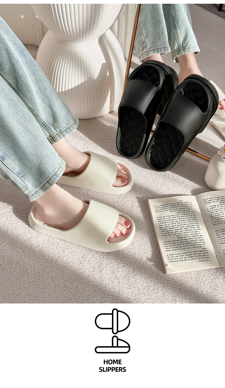 ABFE Women's Summer Indoor Home Bathroom Slippers Silent Non-Slip Soft Sole Men's Black Sandals Size 42-43 19