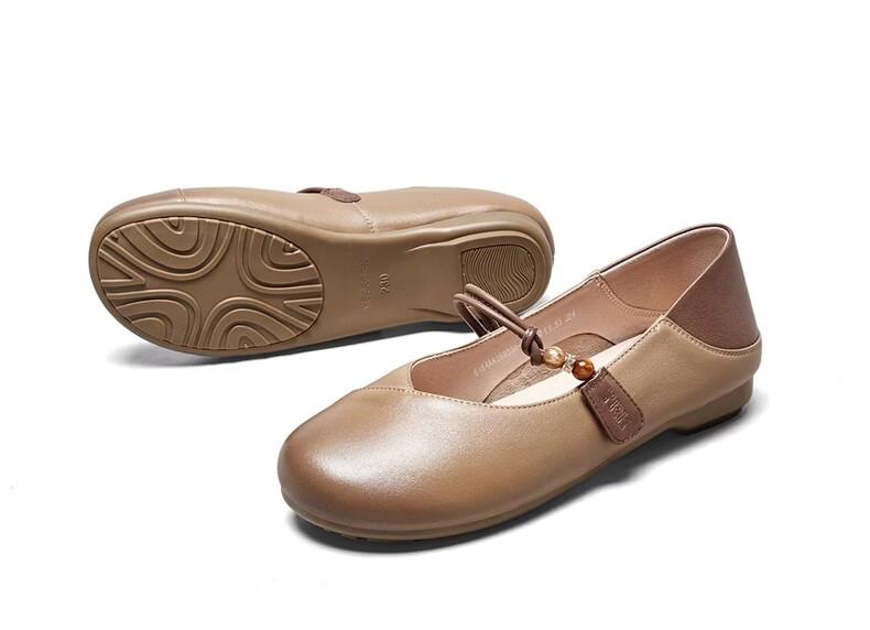 Eierkang Women's Leather Soft Sole Hollow Out Slip-On Comfortable Breathable Mom Shoes 17779W Khaki/Brown Size 40 17