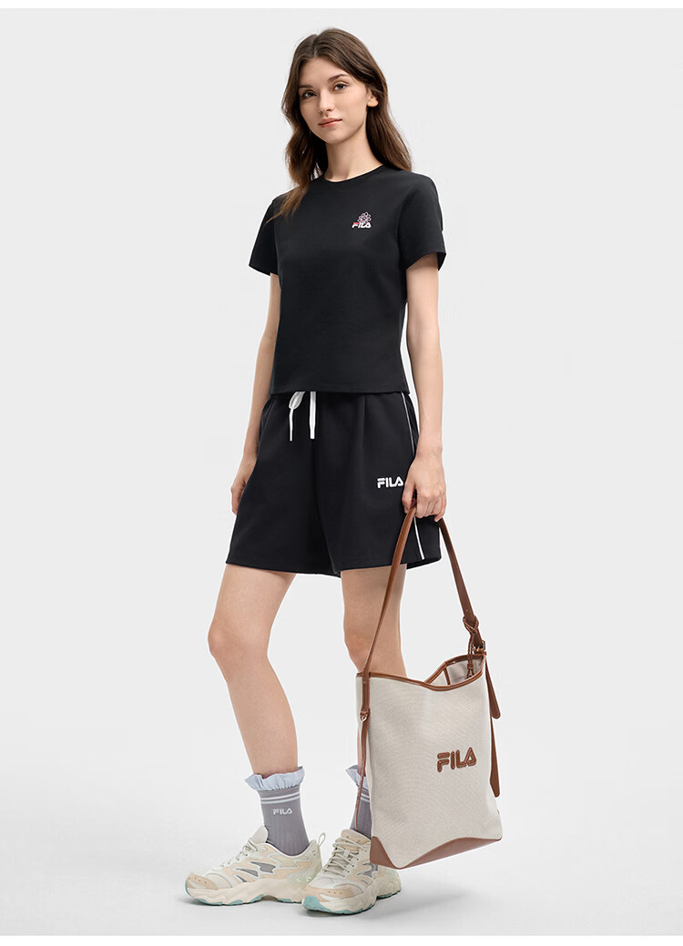 FILA Official Women's Knitted Short Sleeve Shirt 2026 Summer Casual Slim Fit Cool Cotton Cropped T-Shirt 48