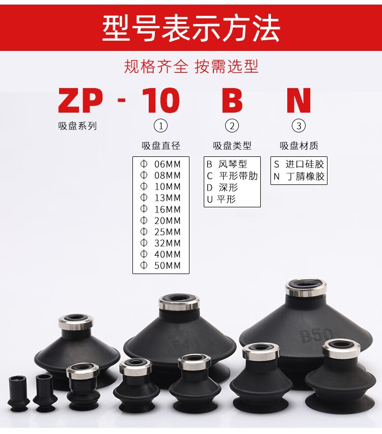全力发真空吸盘工业双层风琴型zpbn/b系列硅胶机械手吸盘吸嘴气动 zp
