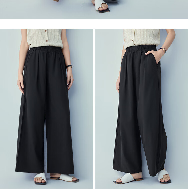 Giordano Women's Loose Fit Four-Way Stretch Pleated Casual Pants Elastic Waist Wide-Leg Trousers 13416217 14