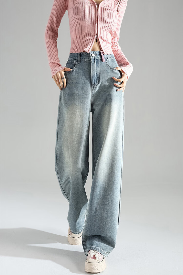 TonLion 2026 Spring Autumn Women's Embroidered Unique Design Light Wash Wide Leg Denim Jeans 8