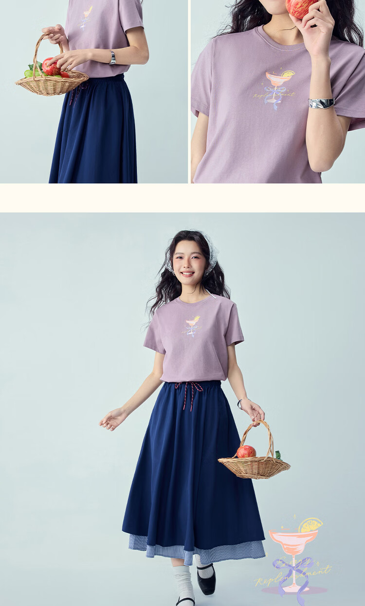 Giordano Women's Short Sleeve T-Shirt Summer New Pure Cotton Dessert Theme Print Crew Neck Casual Top 05396387 18