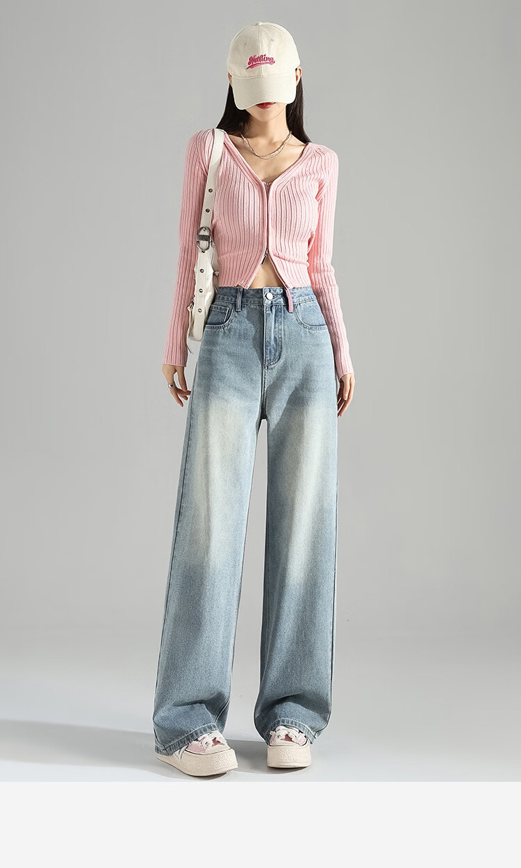 TonLion 2026 Spring Autumn Women's Embroidered Unique Design Light Wash Wide Leg Denim Jeans 13