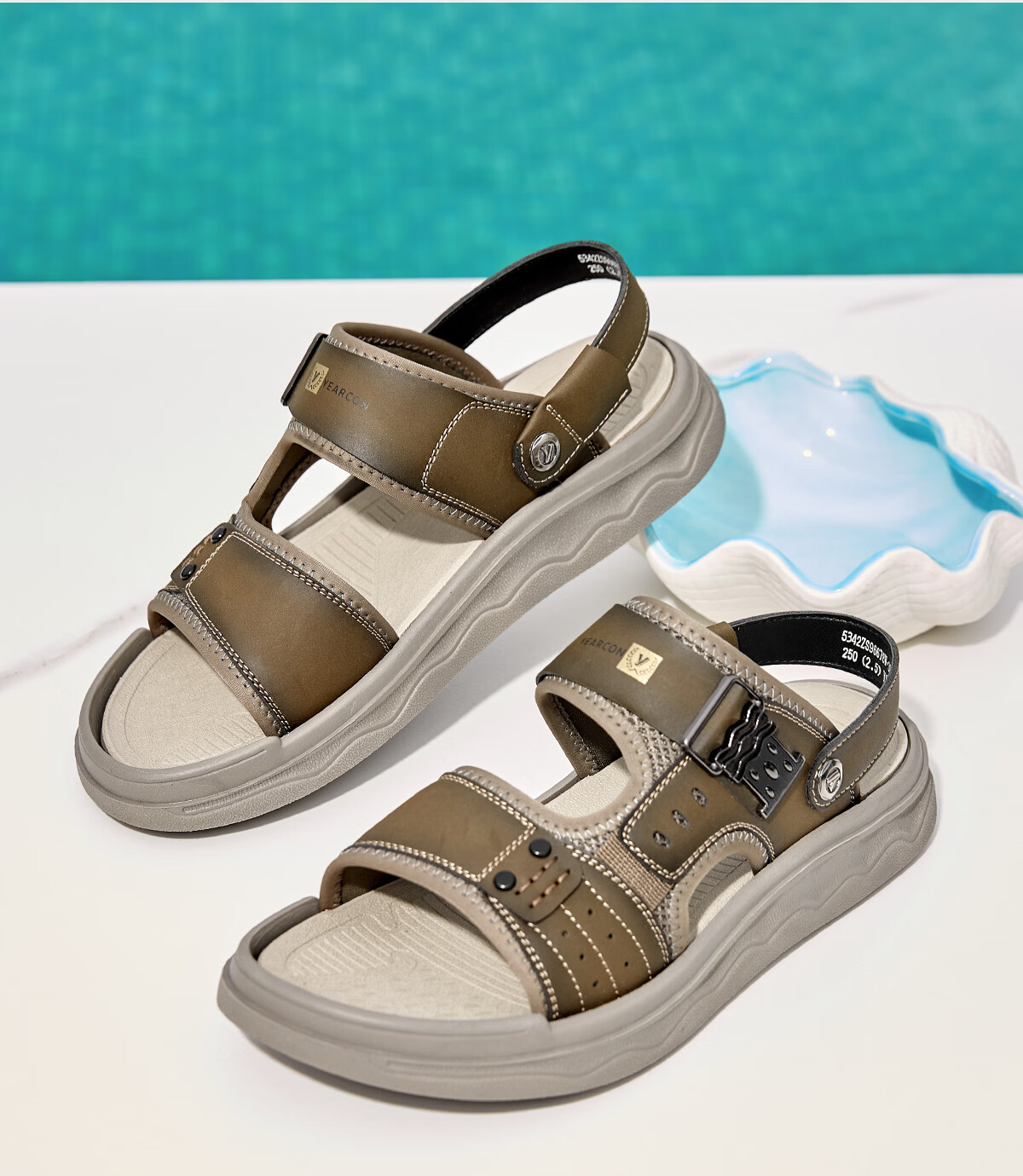 Eierkang Men's Outdoor Casual Dual-Purpose Beach Sandals Lightweight Water-Resistant Sandals 96678W Gray Size 40 8