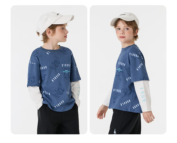 Disney Kids Boys and Girls Long Sleeve Faux Two-Piece Spring T-Shirt 2026 New Children's Cotton Base Layer Sweatshirt Trendy Cool 17