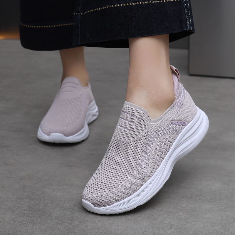 BURUIJING Spring Old Beijing Cloth Shoes Women's Slip-On Casual Shoes Mom Sports Shoes 61153 Gray Size 35 11