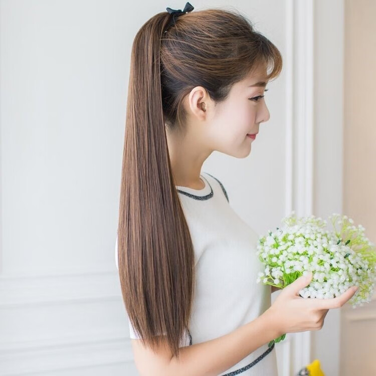 假发女长发马尾女中长款长直发接发片仿真发绑式假马尾辫子双马尾 直