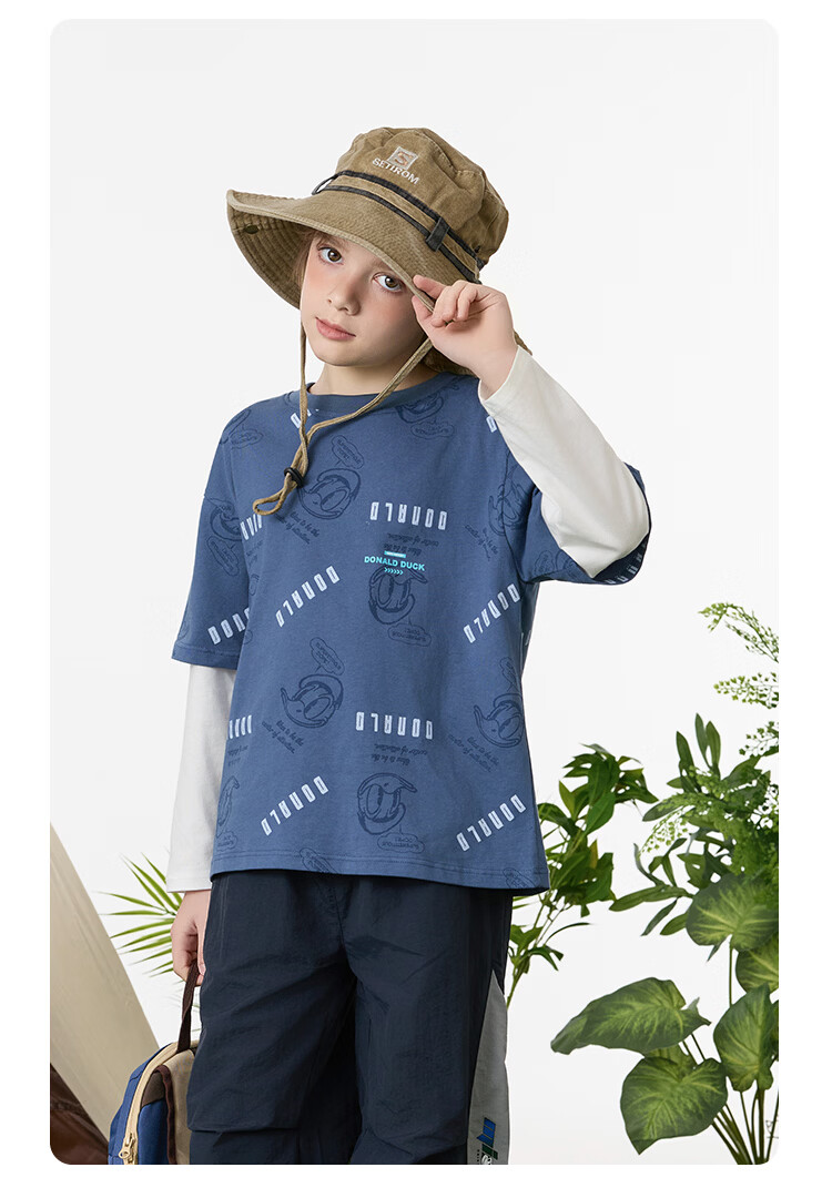 Disney Kids Boys and Girls Long Sleeve Faux Two-Piece Spring T-Shirt 2026 New Children's Cotton Base Layer Sweatshirt Trendy Cool 12