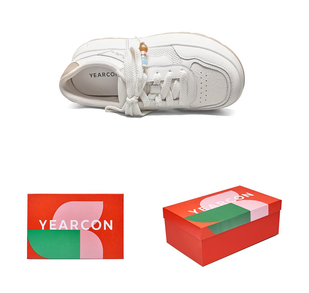 Eierkang Women's Spring Summer Thick-soled Breathable Mesh White Sneakers Comfortable Casual Shoes 17743W Off-white (Red) Size 35 9