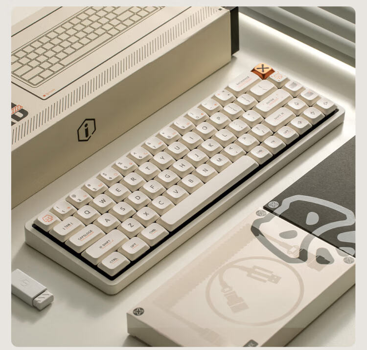 IQUNIX Aluminum Factory MG65 Series Low-Profile Mechanical Keyboard Wireless Tri-Mode Compatible with Mac Tablet Office Ultra-Thin Gaming MG65 Misty White Light Feather Switch 24