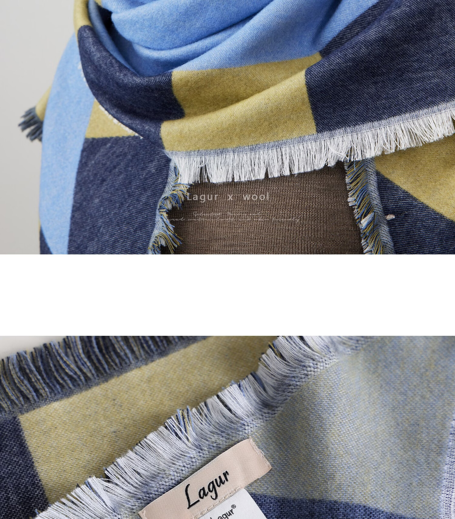 Lagur Blue Moment Tranquil Blue Fine Wool Triangle Scarf and Shawl Dual-Use Warmth Tranquil Blue 16